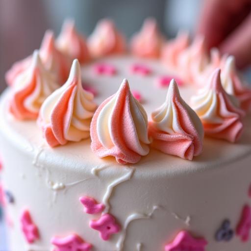 Detailed piping work on a custom birthday cake.
