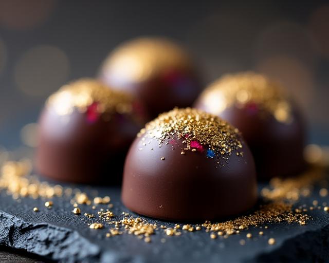Hand-painted pralines topped with gold leaf.