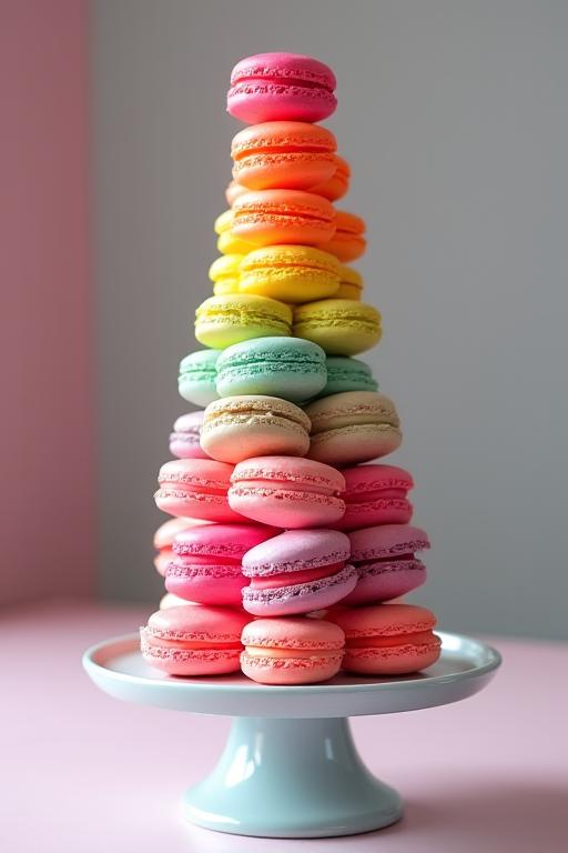A colorful tower of French macarons.
